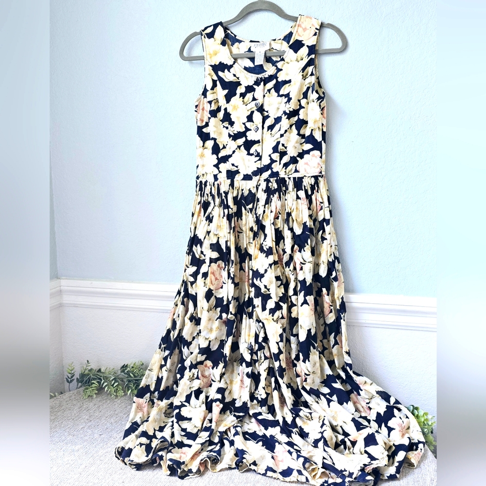 Vintage Jasmine Maxi Dress | Floral Print | sleeveless | size Small